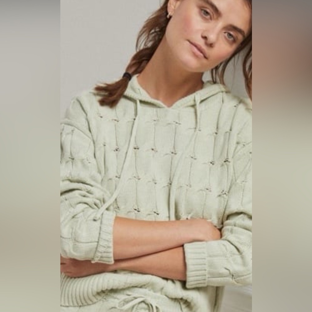 Anthropologie Women's Cable knit Light Green Knit Hoodie XS